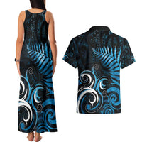 New Zealand Sea Week Couples Matching Tank Maxi Dress and Hawaiian Shirt Maori Wave Pattern Ocean Blue LT05 - Polynesian Pride