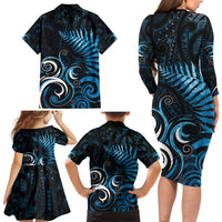 New Zealand Sea Week Family Matching Long Sleeve Bodycon Dress and Hawaiian Shirt Maori Wave Pattern Ocean Blue LT05 - Polynesian Pride