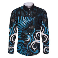 New Zealand Sea Week Family Matching Off Shoulder Short Dress and Hawaiian Shirt Maori Wave Pattern Ocean Blue LT05 Dad's Shirt - Long Sleeve Blue - Polynesian Pride