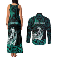 Personalised New Zealand Waka Racing Couples Matching Tank Maxi Dress and Long Sleeve Button Shirt Maori Warriors LT05 - Polynesian Pride