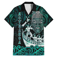 Personalised New Zealand Waka Racing Family Matching Mermaid Dress and Hawaiian Shirt Maori Warriors LT05 Dad's Shirt - Short Sleeve Green - Polynesian Pride