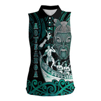 Personalised New Zealand Waka Racing Women Sleeveless Polo Shirt Maori Warriors LT05 Female Green - Polynesian Pride