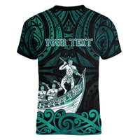 Personalised New Zealand Waka Racing Women V-Neck T-Shirt Maori Warriors LT05 - Polynesian Pride