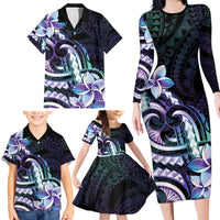 Polynesian Art Tattoo Family Matching Long Sleeve Bodycon Dress and Hawaiian Shirt Plumeria Flowers Turquoise Gradient LT05 - Polynesian Pride