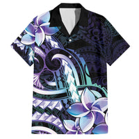 Polynesian Art Tattoo Family Matching Off The Shoulder Long Sleeve Dress and Hawaiian Shirt Plumeria Flowers Turquoise Gradient LT05 Dad's Shirt - Short Sleeve Turquoise - Polynesian Pride