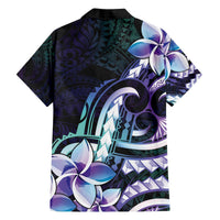 Polynesian Art Tattoo Family Matching Off The Shoulder Long Sleeve Dress and Hawaiian Shirt Plumeria Flowers Turquoise Gradient LT05 - Polynesian Pride