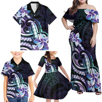 Polynesian Art Tattoo Family Matching Off Shoulder Maxi Dress and Hawaiian Shirt Plumeria Flowers Turquoise Gradient LT05 - Polynesian Pride