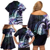 Polynesian Art Tattoo Family Matching Off Shoulder Short Dress and Hawaiian Shirt Plumeria Flowers Turquoise Gradient LT05 - Polynesian Pride