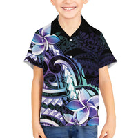 Polynesian Art Tattoo Family Matching Off Shoulder Short Dress and Hawaiian Shirt Plumeria Flowers Turquoise Gradient LT05 Son's Shirt Turquoise - Polynesian Pride
