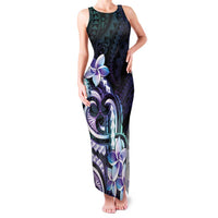 Polynesian Art Tattoo Family Matching Tank Maxi Dress and Hawaiian Shirt Plumeria Flowers Turquoise Gradient LT05 Mom's Dress Turquoise - Polynesian Pride