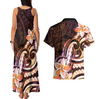 Polynesian Art Tattoo Couples Matching Tank Maxi Dress and Hawaiian Shirt Plumeria Flowers Peach Gradient LT05 - Polynesian Pride