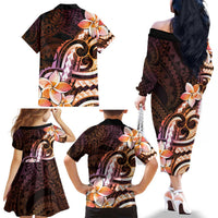 Polynesian Art Tattoo Family Matching Off The Shoulder Long Sleeve Dress and Hawaiian Shirt Plumeria Flowers Peach Gradient LT05 - Polynesian Pride