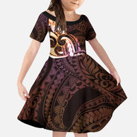 Polynesian Art Tattoo Family Matching Off Shoulder Maxi Dress and Hawaiian Shirt Plumeria Flowers Peach Gradient LT05 Daughter's Dress Peach - Polynesian Pride