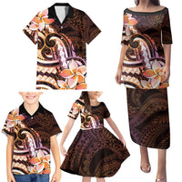 Polynesian Art Tattoo Family Matching Puletasi and Hawaiian Shirt Plumeria Flowers Peach Gradient LT05 - Polynesian Pride