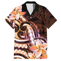 Polynesian Art Tattoo Family Matching Puletasi and Hawaiian Shirt Plumeria Flowers Peach Gradient LT05 Dad's Shirt - Short Sleeve Peach - Polynesian Pride