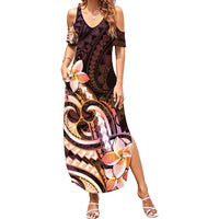 Polynesian Art Tattoo Family Matching Summer Maxi Dress and Hawaiian Shirt Plumeria Flowers Peach Gradient LT05 Mom's Dress Peach - Polynesian Pride