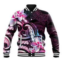 Polynesian Art Tattoo Baseball Jacket Plumeria Flowers Pink Gradient