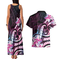 Polynesian Art Tattoo Couples Matching Tank Maxi Dress and Hawaiian Shirt Plumeria Flowers Pink Gradient LT05 - Polynesian Pride