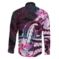Polynesian Art Tattoo Family Matching Off Shoulder Maxi Dress and Hawaiian Shirt Plumeria Flowers Pink Gradient LT05 - Polynesian Pride