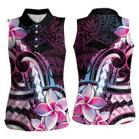 Polynesian Art Tattoo Women Sleeveless Polo Shirt Plumeria Flowers Pink Gradient LT05 - Polynesian Pride