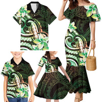 Polynesian Art Tattoo Family Matching Mermaid Dress and Hawaiian Shirt Plumeria Flowers Green Gradient LT05 - Polynesian Pride