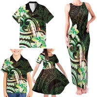 Polynesian Art Tattoo Family Matching Tank Maxi Dress and Hawaiian Shirt Plumeria Flowers Green Gradient LT05 - Polynesian Pride