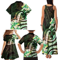 Polynesian Art Tattoo Family Matching Tank Maxi Dress and Hawaiian Shirt Plumeria Flowers Green Gradient LT05 - Polynesian Pride