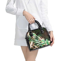 Polynesian Art Tattoo Shoulder Handbag Plumeria Flowers Green Gradient