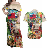 Samoa Culture Couples Matching Off Shoulder Maxi Dress and Hawaiian Shirt Embracing The Spirit LT05 Beige - Polynesian Pride