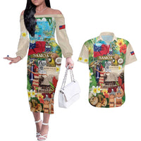 Samoa Culture Couples Matching Off The Shoulder Long Sleeve Dress and Hawaiian Shirt Embracing The Spirit LT05 Beige - Polynesian Pride
