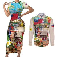 Samoa Culture Couples Matching Short Sleeve Bodycon Dress and Long Sleeve Button Shirt Embracing The Spirit LT05 Beige - Polynesian Pride