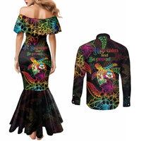 Hawaii Pride Couples Matching Mermaid Dress and Long Sleeve Button Shirt Aloha Is Aloha
