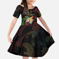 Hawaii Pride Family Matching Short Sleeve Bodycon Dress and Hawaiian Shirt Aloha Is Aloha LT05 Daughter's Dress Colorful - Polynesian Pride