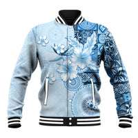 Hawaii Tapa Pattern With Blue Hibiscus Baseball Jacket