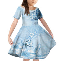 Hawaii Tapa Pattern With Blue Hibiscus Family Matching Mermaid Dress and Hawaiian Shirt LT05 Daughter's Dress Blue - Polynesian Pride