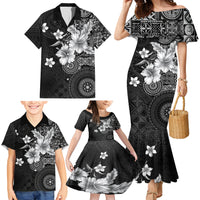 Hawaii Tapa Pattern With Black Hibiscus Family Matching Mermaid Dress and Hawaiian Shirt LT05 - Polynesian Pride