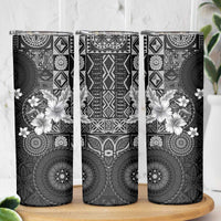 Hawaii Tapa Pattern With Black Hibiscus Skinny Tumbler