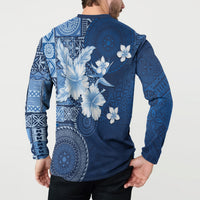 Hawaii Tapa Pattern With Navy Hibiscus Button Sweatshirt