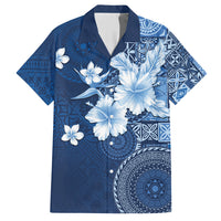 Hawaii Tapa Pattern With Navy Hibiscus Family Matching Tank Maxi Dress and Hawaiian Shirt LT05 Dad's Shirt - Short Sleeve Navy - Polynesian Pride
