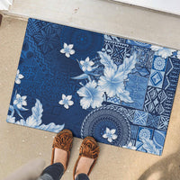 Hawaii Tapa Pattern With Navy Hibiscus Rubber Doormat