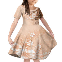 Hawaii Tapa Pattern With Brown Hibiscus Family Matching Off Shoulder Maxi Dress and Hawaiian Shirt LT05 Daughter's Dress Brown - Polynesian Pride