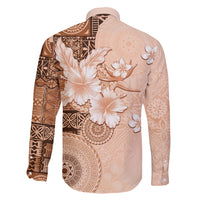 Hawaii Tapa Pattern With Brown Hibiscus Family Matching Off Shoulder Short Dress and Hawaiian Shirt