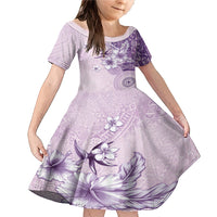 Hawaii Tapa Pattern With Violet Hibiscus Family Matching Mermaid Dress and Hawaiian Shirt LT05 Daughter's Dress Violet - Polynesian Pride