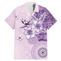 Hawaii Tapa Pattern With Violet Hibiscus Family Matching Mermaid Dress and Hawaiian Shirt LT05 Dad's Shirt - Short Sleeve Violet - Polynesian Pride