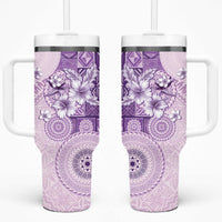 Hawaii Tapa Pattern With Violet Hibiscus Tumbler With Handle