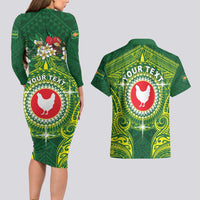 Personalized American Samoa Manua Cession Day Couples Matching Long Sleeve Bodycon Dress and Hawaiian Shirt Up Up The Moa LT05 - Polynesian Pride