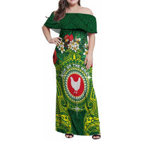 Personalized American Samoa Manua Cession Day Family Matching Off Shoulder Maxi Dress and Hawaiian Shirt Up Up The Moa LT05 Mom's Dress Green - Polynesian Pride