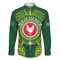 Personalized American Samoa Manua Cession Day Family Matching Off Shoulder Short Dress and Hawaiian Shirt Up Up The Moa LT05 Dad's Shirt - Long Sleeve Green - Polynesian Pride
