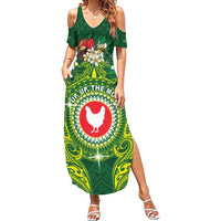 Personalized American Samoa Manua Cession Day Family Matching Summer Maxi Dress and Hawaiian Shirt Up Up The Moa LT05 Mom's Dress Green - Polynesian Pride