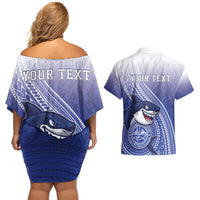 Personalized Samoana High School Couples Matching Off Shoulder Short Dress and Hawaiian Shirt Polynesian Tribal Shark LT05 - Polynesian Pride